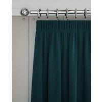 M&S Velvet Pencil Pleat Curtains Mid Blue
