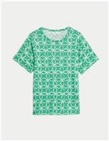 M&S Linen Blend Printed Top White Mix