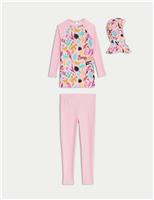 3pc Palm Print Long Sleeve Swim Set (6-16 Yrs)
