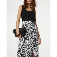 Linen Rich Palm Print Midaxi Wrap Skirt