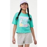 M&S Pure Cotton Floral T-Shirt (6-16 Yrs) Aqua