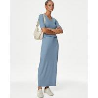 Cotton Blend Ribbed Midi Column Skirt