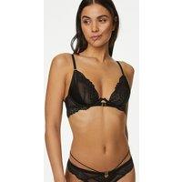 Clara Satin Fishnet Wired Plunge Bra (A-E)