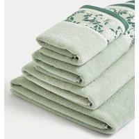 M&S Pure Cotton Woven Floral Towel Forest Green