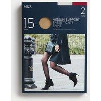 M&S 2 Pack 15 Denier Medium Support Sheer Tights Opaline
