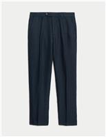 Tapered Fit Linen Blend Single Pleat Trousers