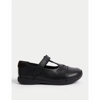 M&S Kids' Leather T Bar School Shoes (8 Small - 2 Large) Black