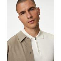 Pure Cotton Zip Up Knitted Polo Shirt