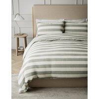 M&S Linen Blend Striped Bedding Set Silver Grey