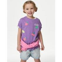M&S Pure Cotton Fruit Embroidered T-shirt (2-8 Yrs) Purple