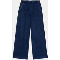 M&S Denim Elasticated Waist Wide Leg Trousers Medium Indigo