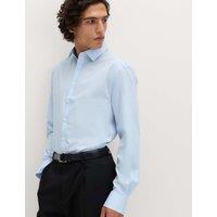M&S Regular Fit Easy Iron Cotton Blend Shirt Light Blue