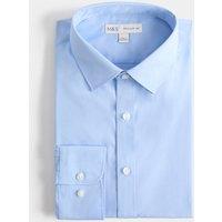 M&S Regular Fit Easy Iron Cotton Blend Shirt Mid Blue