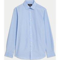 M&S Regular Fit Easy Iron Cotton Blend Shirt Mid Blue