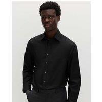 M&S Regular Fit Easy Iron Cotton Blend Shirt Black
