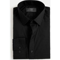 M&S Slim Fit Easy Iron Cotton Blend Shirt Black
