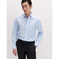 M&S Slim Fit Easy Iron Cotton Blend Shirt Light Blue