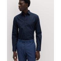 M&S Slim Fit Easy Iron Cotton Blend Shirt Navy