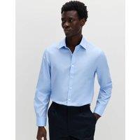 M&S Slim Fit Easy Iron Cotton Blend Shirt Mid Blue