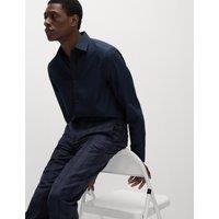 M&S Regular Fit Easy Iron Cotton Blend Shirt Navy