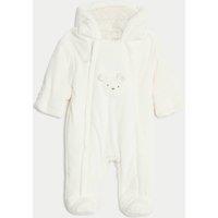 Velour Bear Pocket Hooded Pramsuit (0-12 Mths)