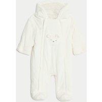 Velour Bear Pocket Hooded Pramsuit (0-12 Mths)