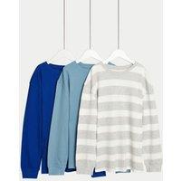 3pk Pure Cotton Waffle Striped Tops (6-16 Yrs)