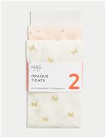 2pk 40 Denier Patterned Sparkle Tights (2-14 Yrs)