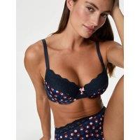 Printed Lace Trim Wired Full Cup Bra A-E