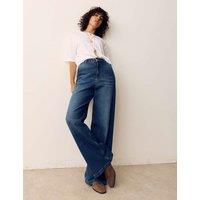 Per Una High Waisted Wide Leg Jeans with Lyocell Medium Indigo
