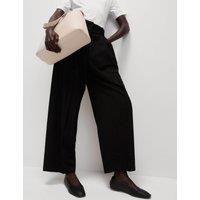 Pinstripe Pleat Front Wide Leg Trousers