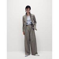 Herringbone Pleat Front Wide Leg Trousers