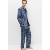 M&S Pure Cotton Checked Pyjama Set Blue Mix