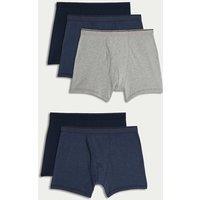 M&S 5 Pack Pure Cotton Cool & Fresh Trunks Blue Mix