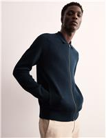 JAEGER Pure Extra-Fine Merino Wool Knitted Jacket Navy