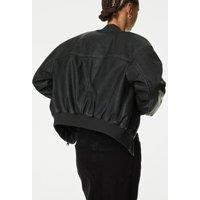 Faux Leather Aged Bomber Jacket