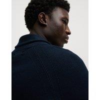 Cotton Blend Ribbed Shawl Collar Cardigan