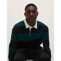 M&S Pure Cotton Striped Rugby Shirt Green Mix