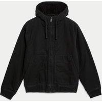 Pure Cotton Hooded Borg Lined Canvas Jacket