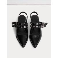 Patent Buckle Slingback Shoes