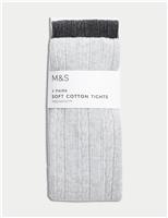2pk Cotton Rich Cable Tights (2-14 Yrs)