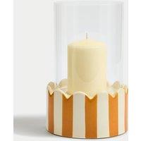 Striped Ceramic Hurricane Candle Holder