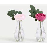 Set of 2 Artificial Rose Buds in Glass Vase