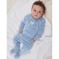 Cotton Rich Velour Striped Bear Sleepsuit (7lbs-1 Yrs)