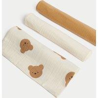 3pk Pure Cotton Bear Muslin Squares