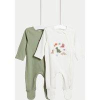 2pk Cotton Rich Dinosaur Sleepsuits (6lbs - 3 Yrs)