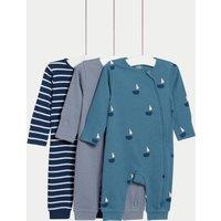 3pk Pure Cotton Nautical & Striped Sleepsuits (6lbs-3 Yrs)