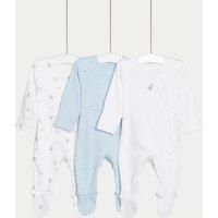 3pk Pure Cotton Rocket & Star Sleepsuits (6lbs-3 Yrs)