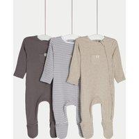 3pk Cotton Rich Striped & Plain Sleepsuits (0-3 Yrs)