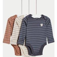 3pk Pure Cotton Striped & Bear Bodysuits (0-3 Yrs)